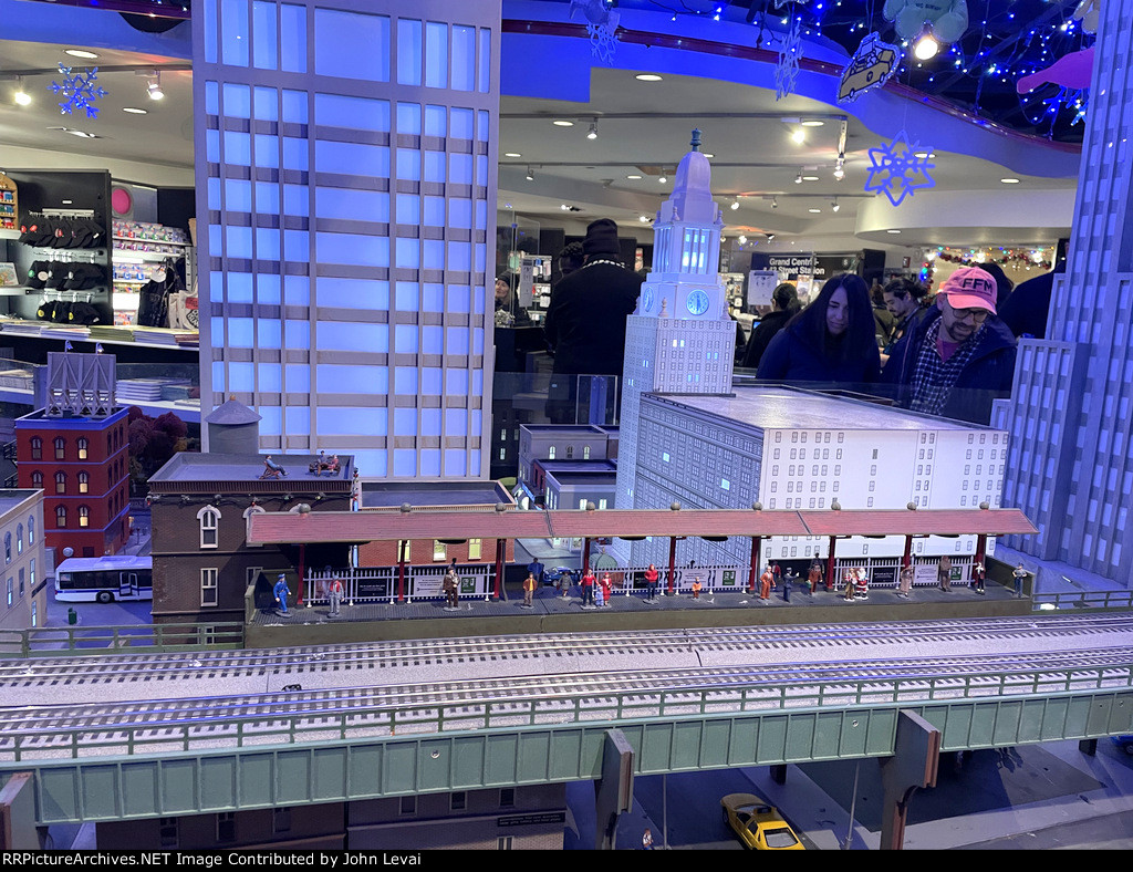 Replica of an elevated New York City Train Station that is part of the model train display inside the transit museum gift shop at GCT 